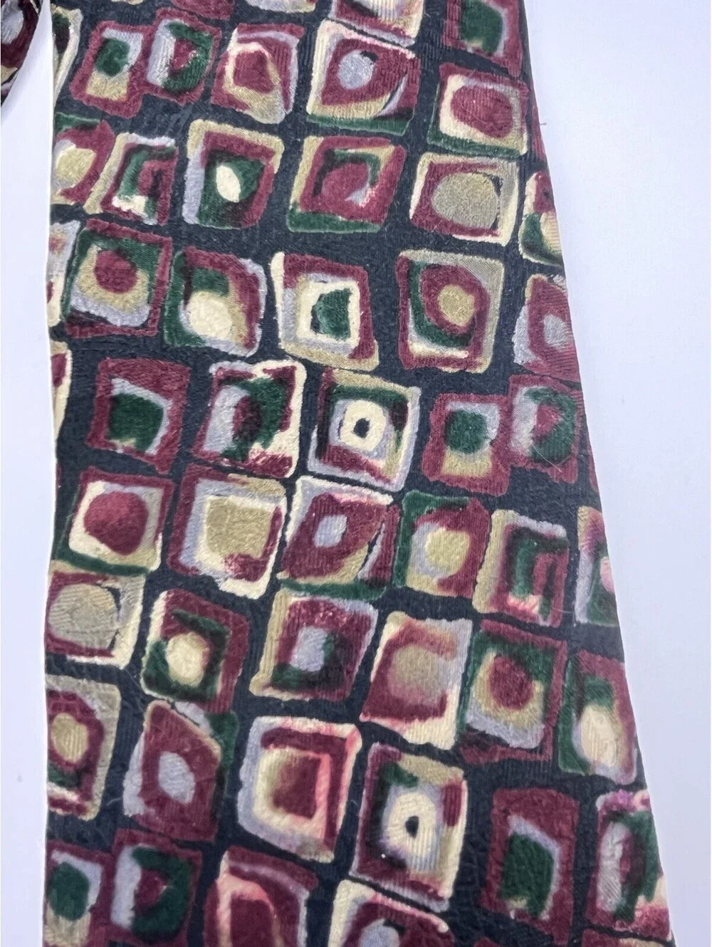 Lands End Tie Geo Print  Retro Long Tall Classic  3.5 X 60 100% Silk